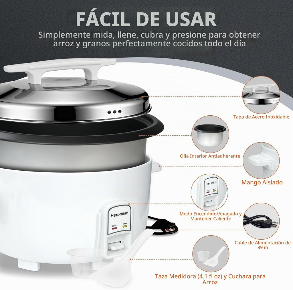 Olla arrocera comercial de 90 tazas, 16 cuartos de galón de