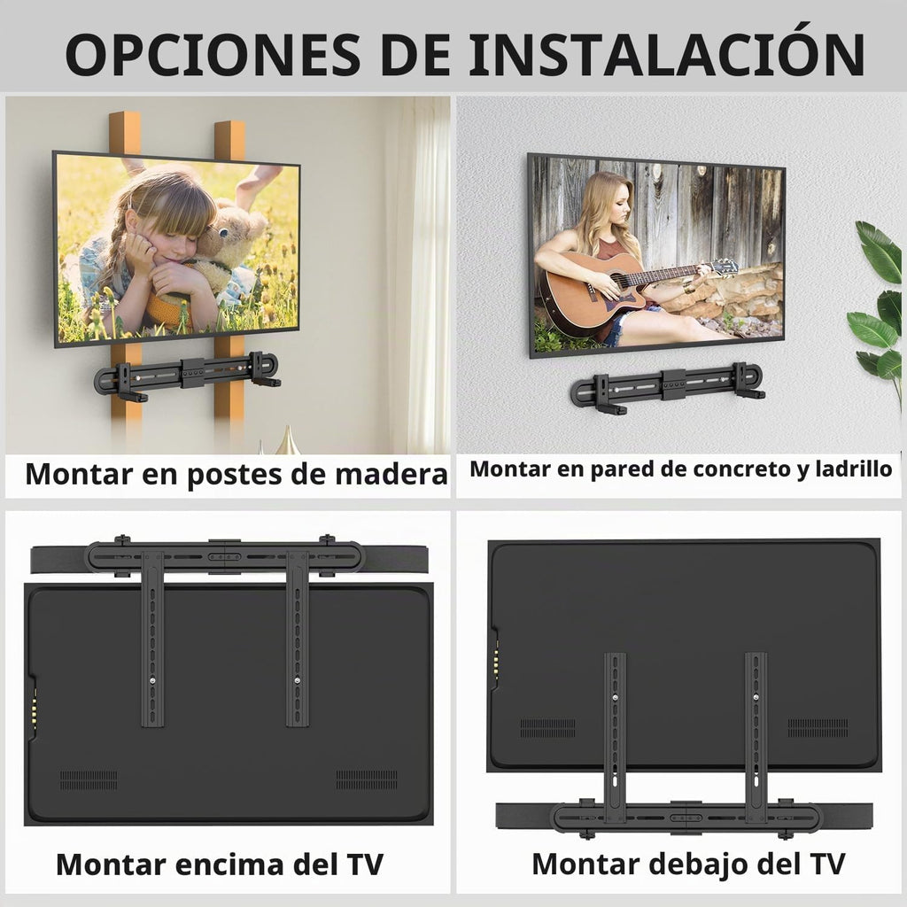 USX MOUNT Soporte universal para barra de sonido, soporte de TV para barra de sonido con altavoz, se adapta a 2 opciones de instalación, soporte de base antideslizante extraíble que se extiende de
