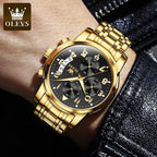OLEVS Relojes de Oro para Hombres Reloj de Pulsera de Lujo a Prueba de Agua Gran Cara Elegante Acero Inoxidable Analógico Cuarzo Fecha Cronógrafo Luminoso Lectura Fácil Relojes de Negocios Regalos para Hombres Graduación
