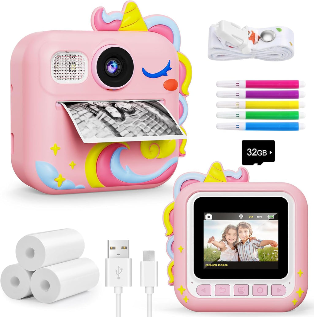 KOKODI Cámara de impresión instantánea para niños, cámaras para niños pequeños, regalos de cumpleaños de Navidad para niñas de 3 a 12 años, cámara de video digital imprimible instantánea para niños, juguetes para niñas de 5 a 7 años (rosa)