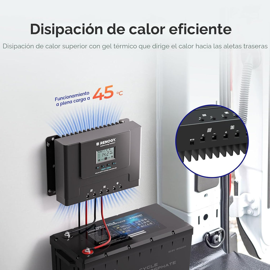 Renogy Controlador de carga solar MPPT de 60 A, 12 V/24 V/36 V/48 V