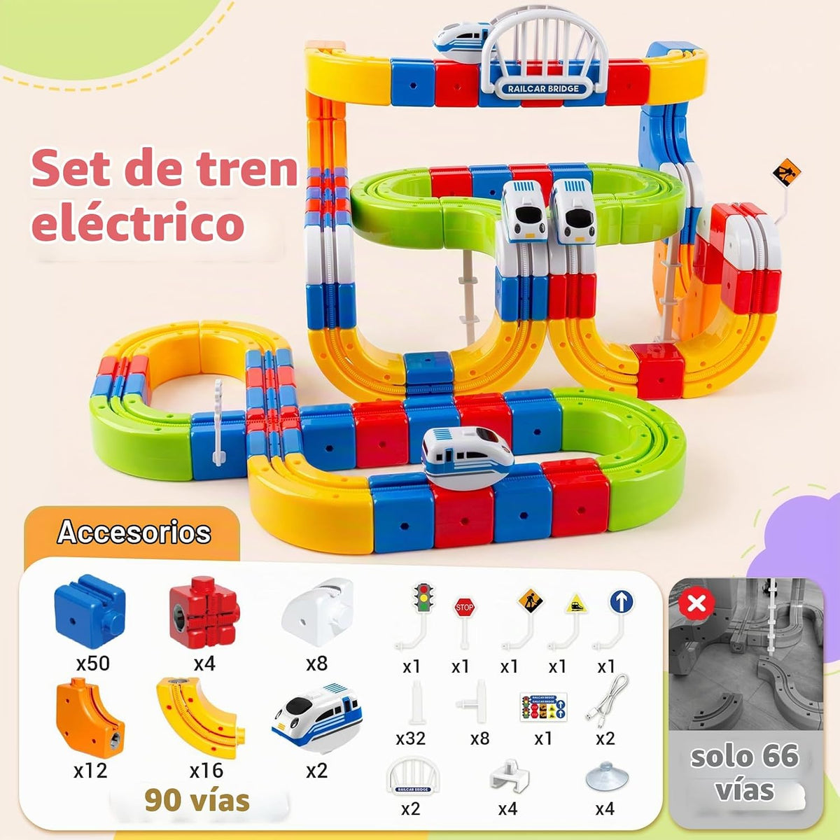 Juego de tren eléctrico para niños, 147 piezas (90 pistas de cubo) juguete