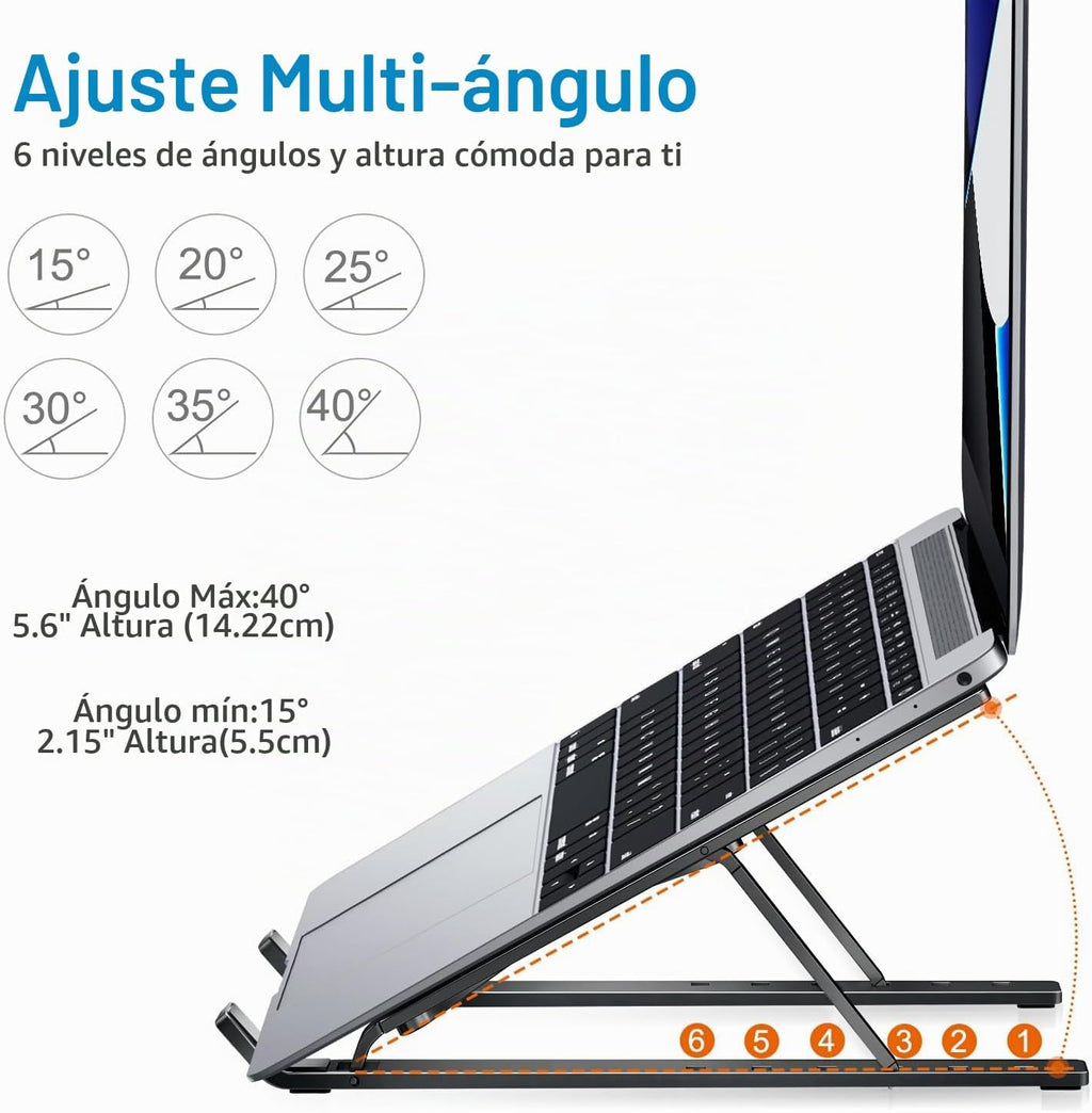 ivoler Soporte para laptop, soporte elevador para laptop, soporte para tableta de computadora, 6 ángulos ajustables, de aluminio, ergonómico, plegable, soporte de escritorio portátil compatible con