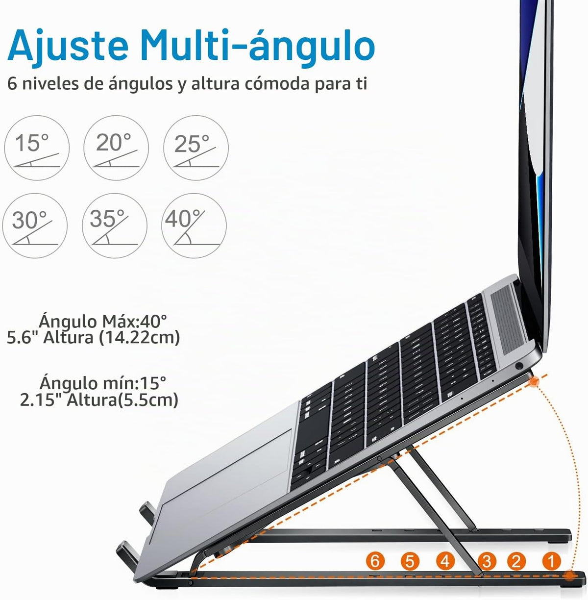ivoler Soporte para laptop, soporte elevador para laptop, soporte para tableta de computadora, 6 ángulos ajustables, de aluminio, ergonómico, plegable, soporte de escritorio portátil compatible con