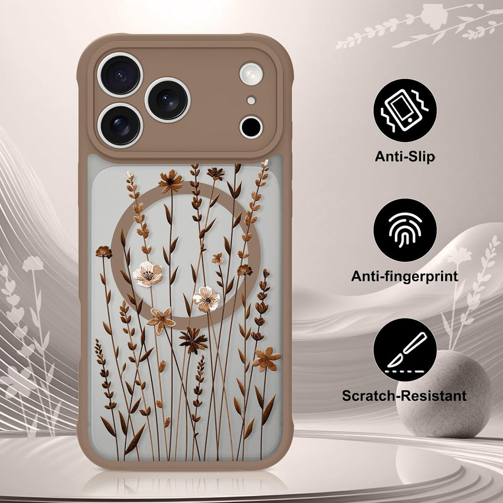 OOK Funda de teléfono marrón con flores florales para Pro de 6.3 pulgadas