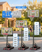 Aro de baloncesto portátil, sistema de canasta ajustable de 5.6-10 pies, aro de baloncesto de 44 pulgadas para exteriores y metas para niños, jóvenes y adultos en el patio trasero, entrada con