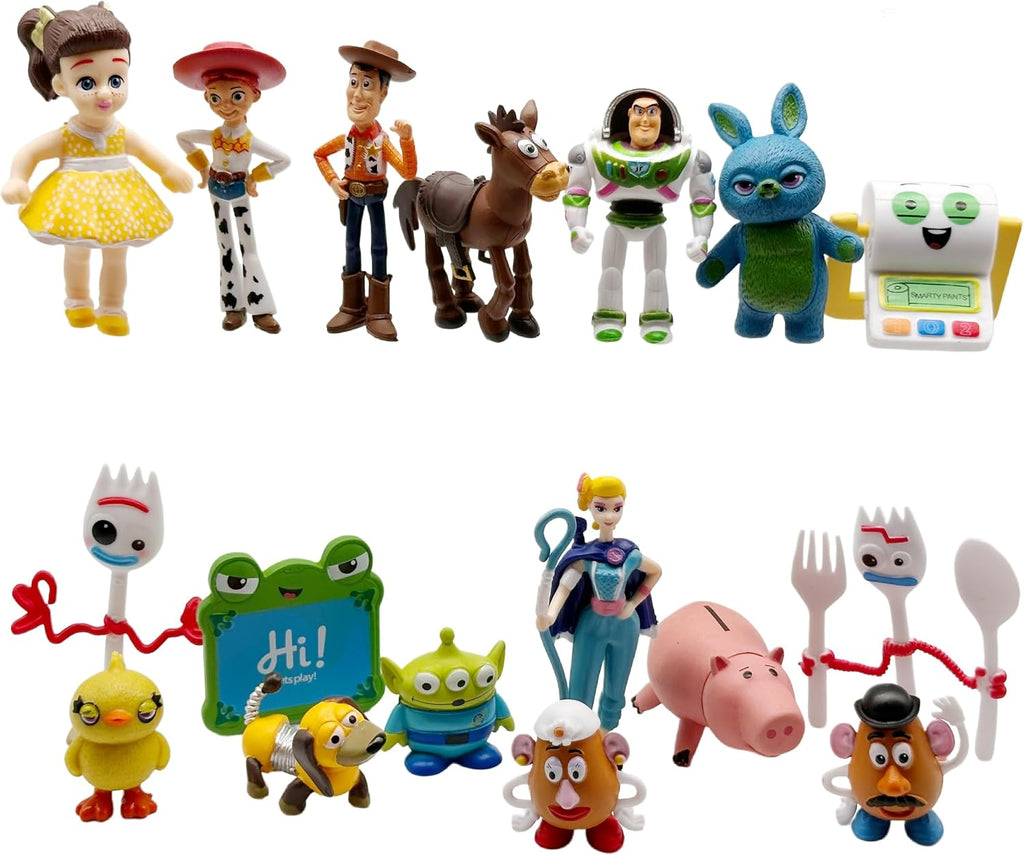 Juego de 17 figuras de dibujos animados para Toy Theme Story, bonitas figuritas para decoración de mesa, decoración de fiesta de cumpleaños, decoración de habitación de escritorio de coche