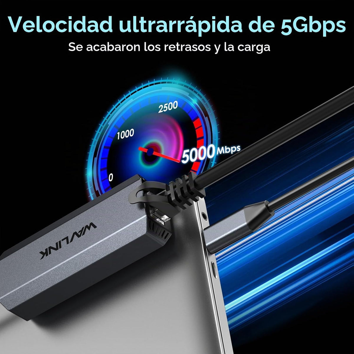 Adaptador USB C a Ethernet 5G, adaptador Ethernet WAVLINK 5G para laptop, compatible con dispositivo tipo C a red para MacBook, XPS, iPad Pro-USB3.1 Gen 2 requerido