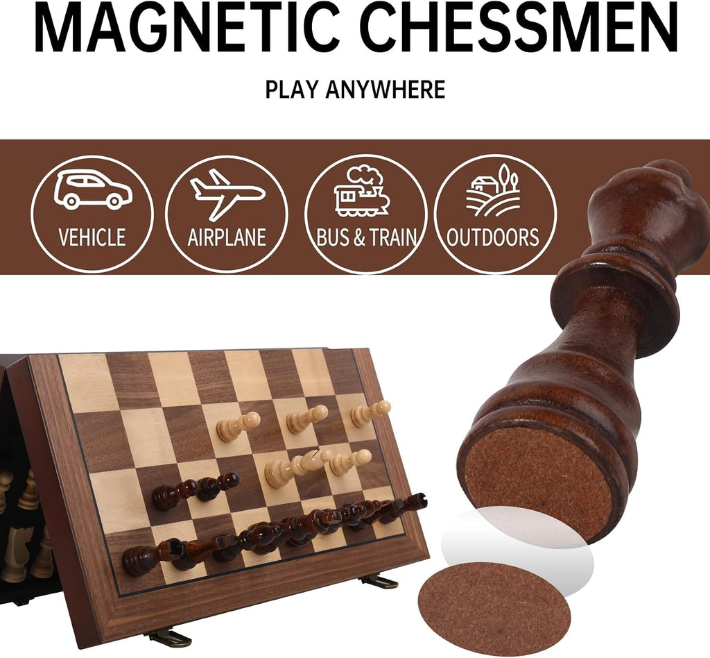 Juego de ajedrez magnético de madera plegable de 15 pulgadas, juego de ajedrez de viaje portátil con bolsa de tablero de ajedrez, juego de ajedrez para principiantes profesionales para torneos