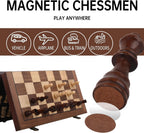 Juego de ajedrez magnético de madera plegable de 15 pulgadas, juego de ajedrez de viaje portátil con bolsa de tablero de ajedrez, juego de ajedrez para principiantes profesionales para torneos