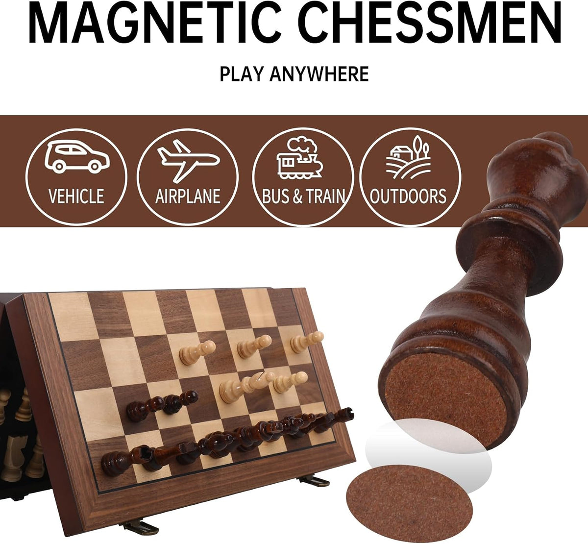Juego de ajedrez magnético de madera plegable de 15 pulgadas, juego de ajedrez de viaje portátil con bolsa de tablero de ajedrez, juego de ajedrez para principiantes profesionales para torneos