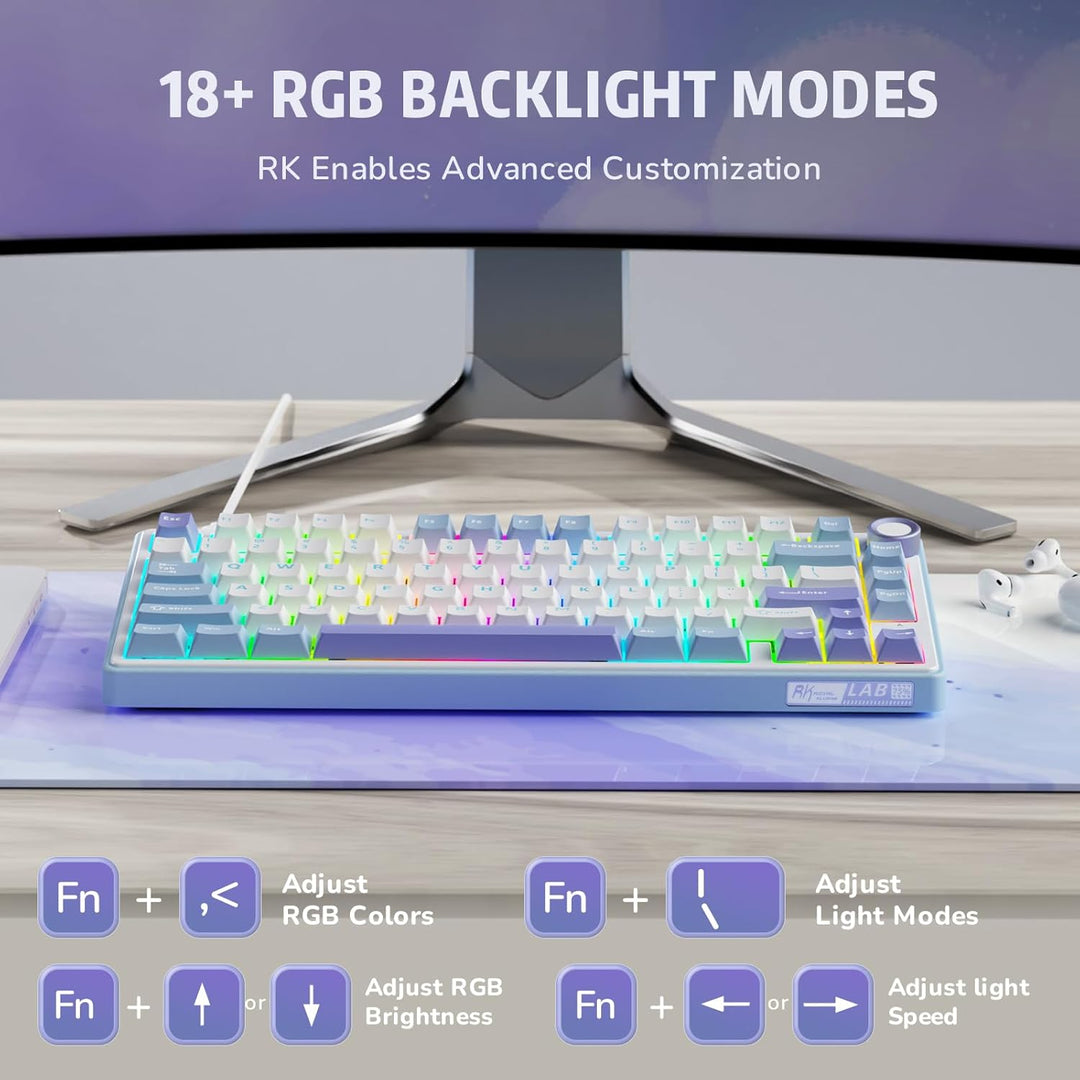 RK ROYAL KLUDGE Teclado Mecánico R75 Cableado con Perilla de Volume...