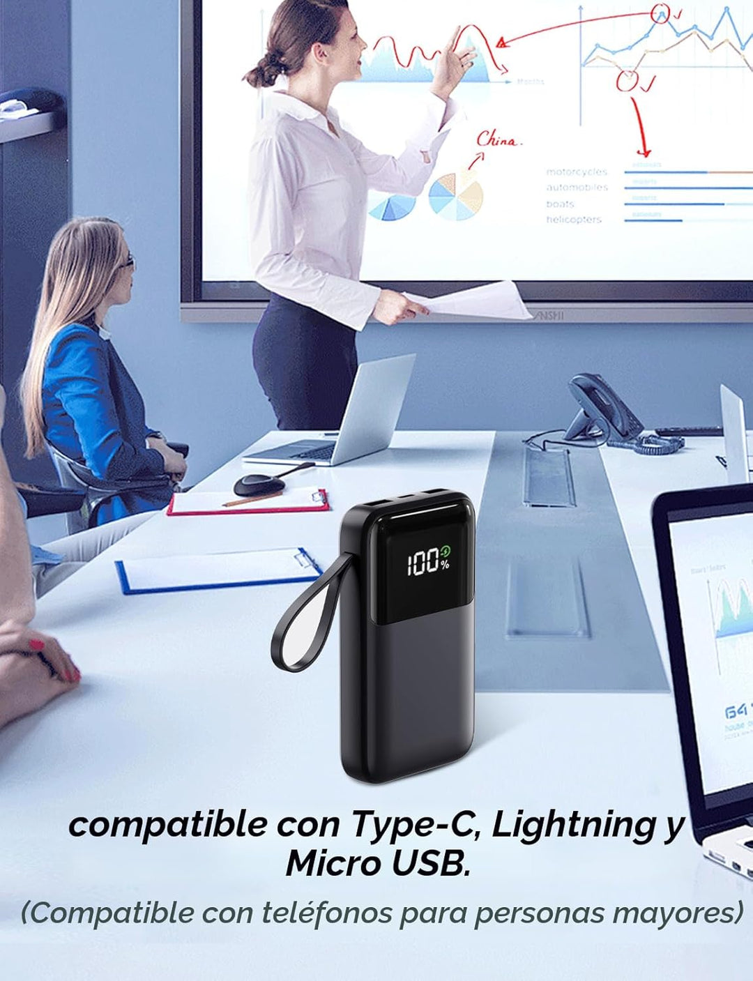 Banco de energía, cargador portátil de 15000 mAh con cable integrad...