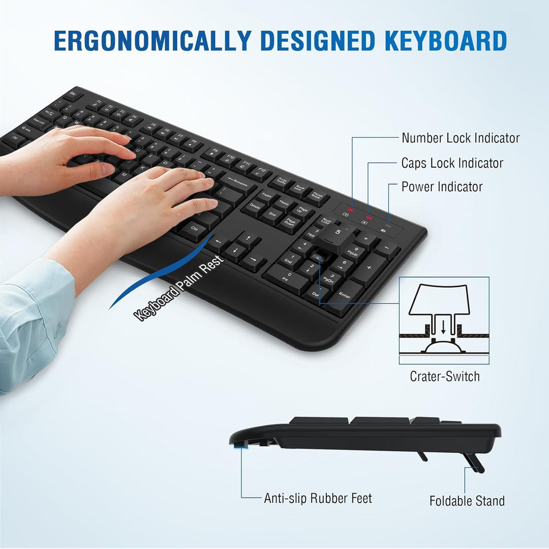 Combo de teclado y mouse inalámbricos de tamaño completo 2.4GHz con...