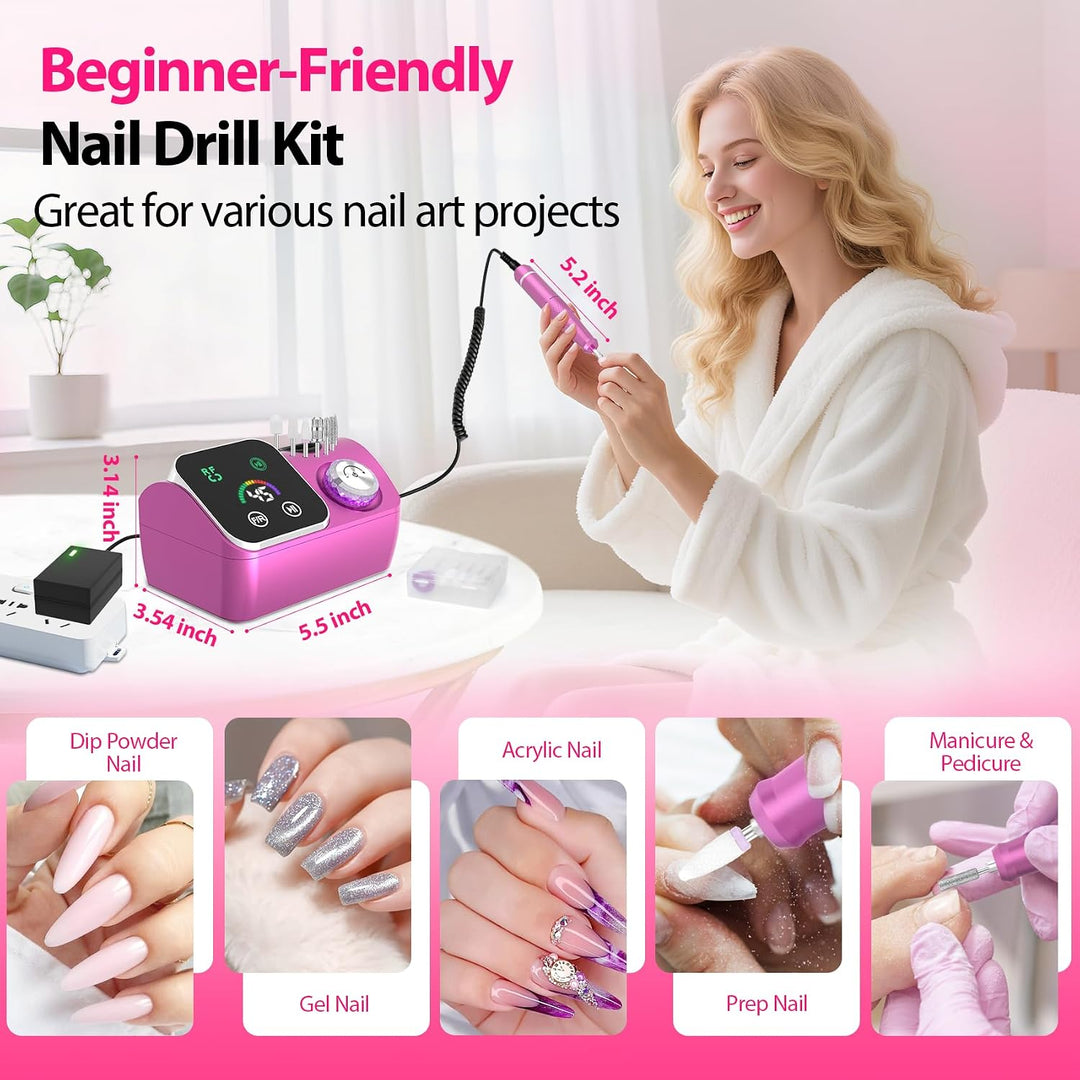 PYVOLA Taladro de uñas eléctrico profesional E-File Máquina - Kit d...