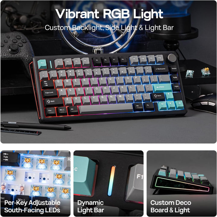EPOMAKER TH80 V2 75% Teclado mecánico inalámbrico con perilla metál...