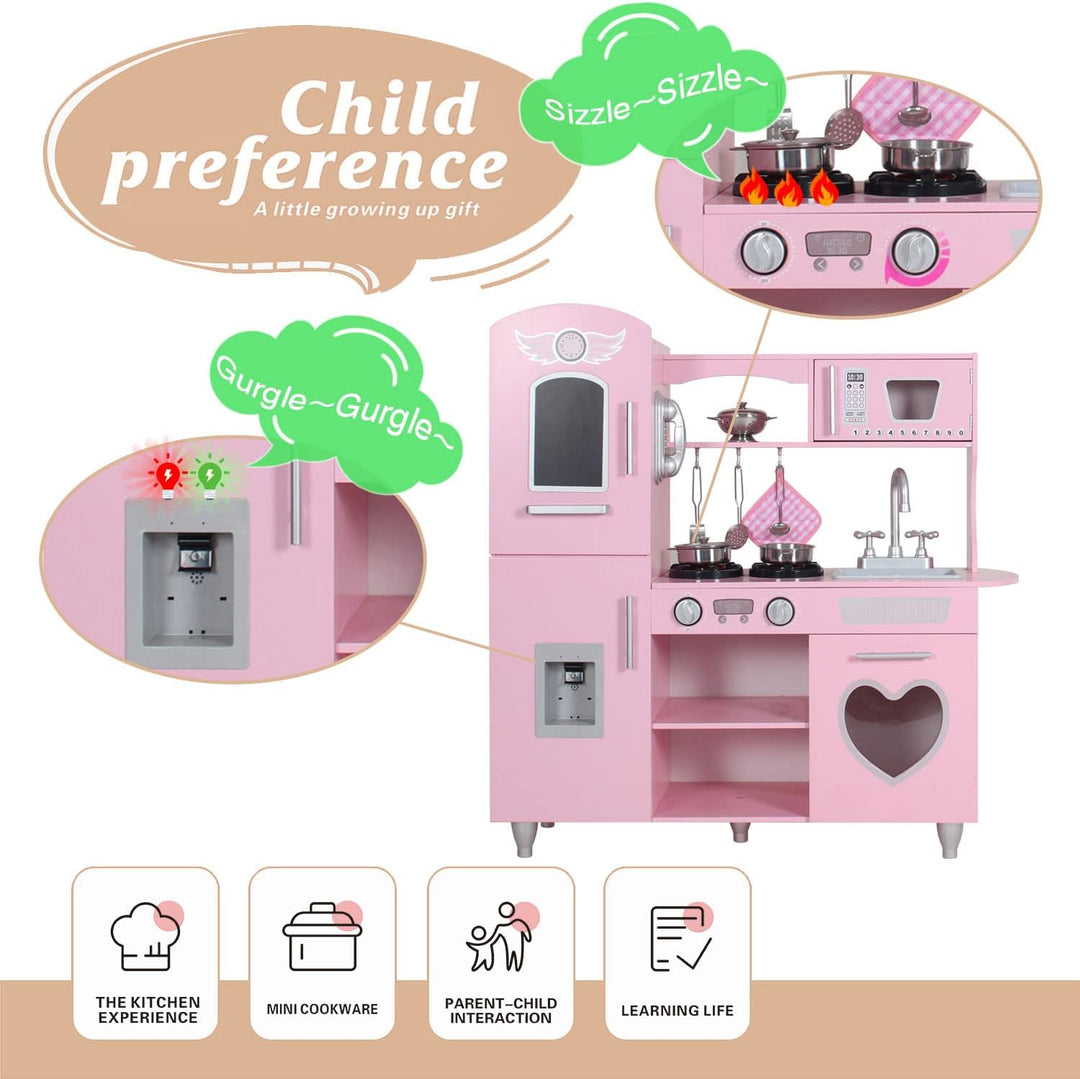 TaoHFE Juego de cocina LED mejorado para niños, cocina de madera, b...
