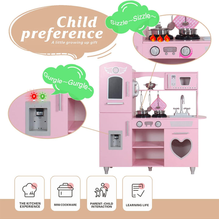 TaoHFE Juego de cocina LED mejorado para niños, cocina de madera, b...