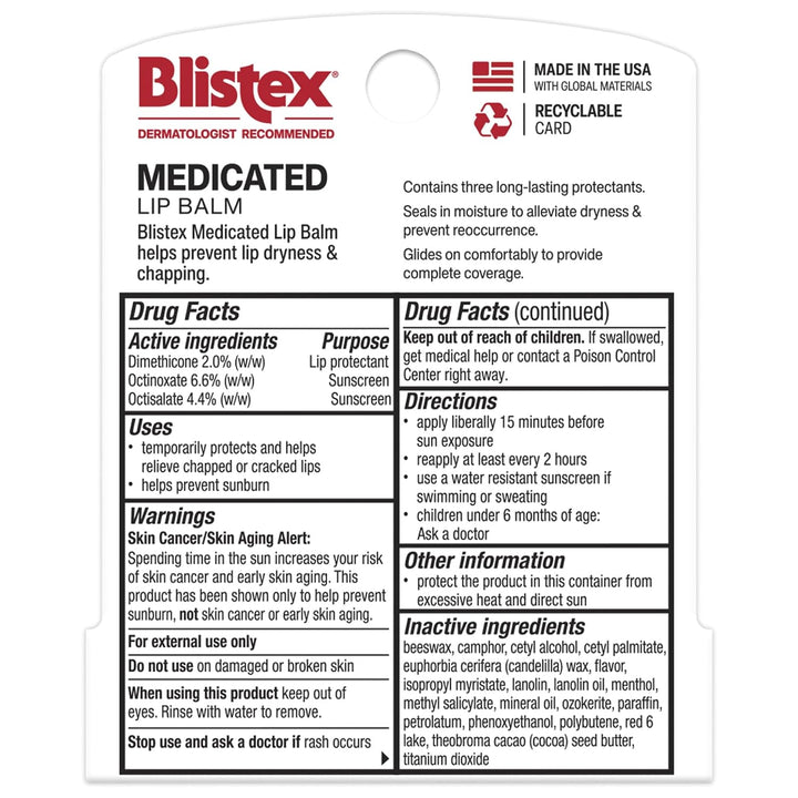 Blistex Bálsamo labial medicado, SPF 15, 0.15 oz, barra de tratamie...