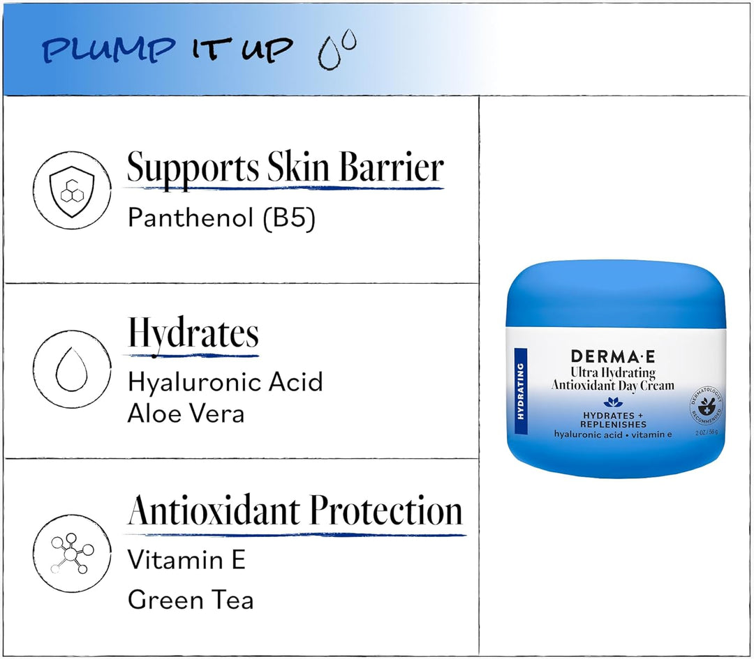Derma E Crema de día antioxidante ultra hidratante, hidratante faci...