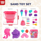 TOY Life 23 piezas de juguetes de playa de unicornio para niños de 4 a 8 años, juguetes de arena plegables con cubo de silicona, palas y kit de moldes para construir castillos de arena, juguete de