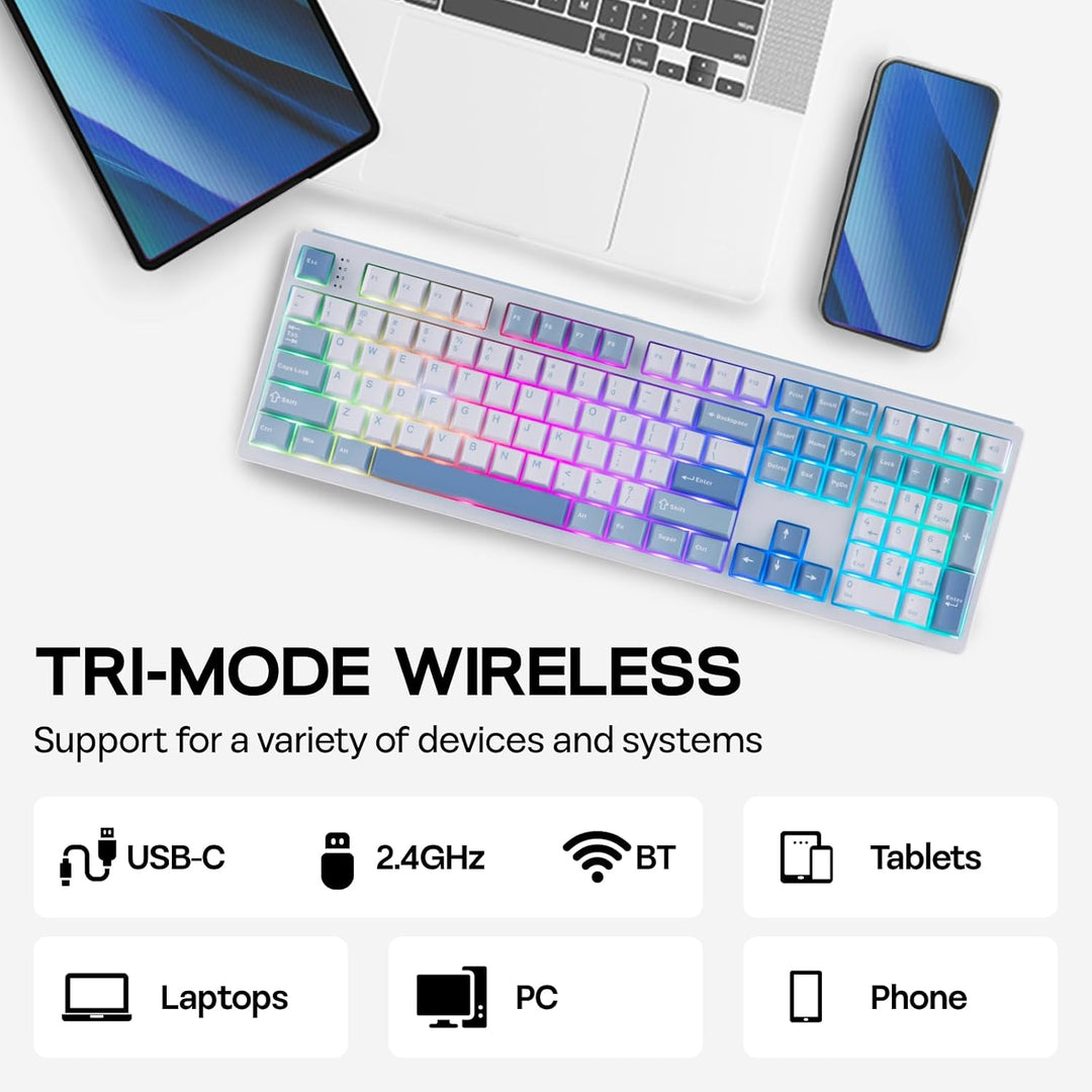 EPOMAKER TH108 Teclado mecánico de tamaño completo, teclado inalámb...