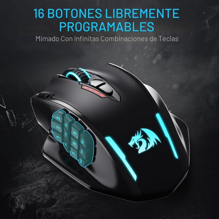 Redragon M913 MAX Ratón inalámbrico para juegos, ratón óptico MMO d...