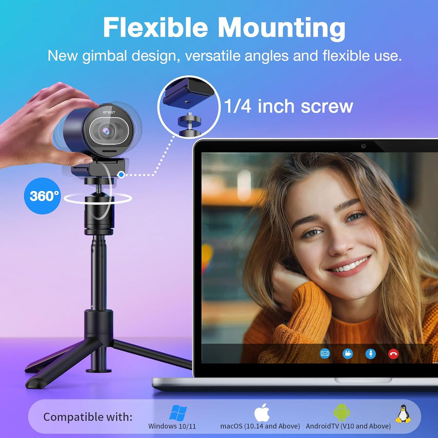 EMEET Cámara web S600 4K con trípode para transmisión, sensor Sony...