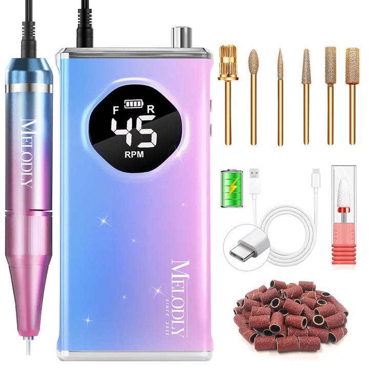 Melodly - Taladro de uñas eléctrico profesional de 45000 RPM, kit d...