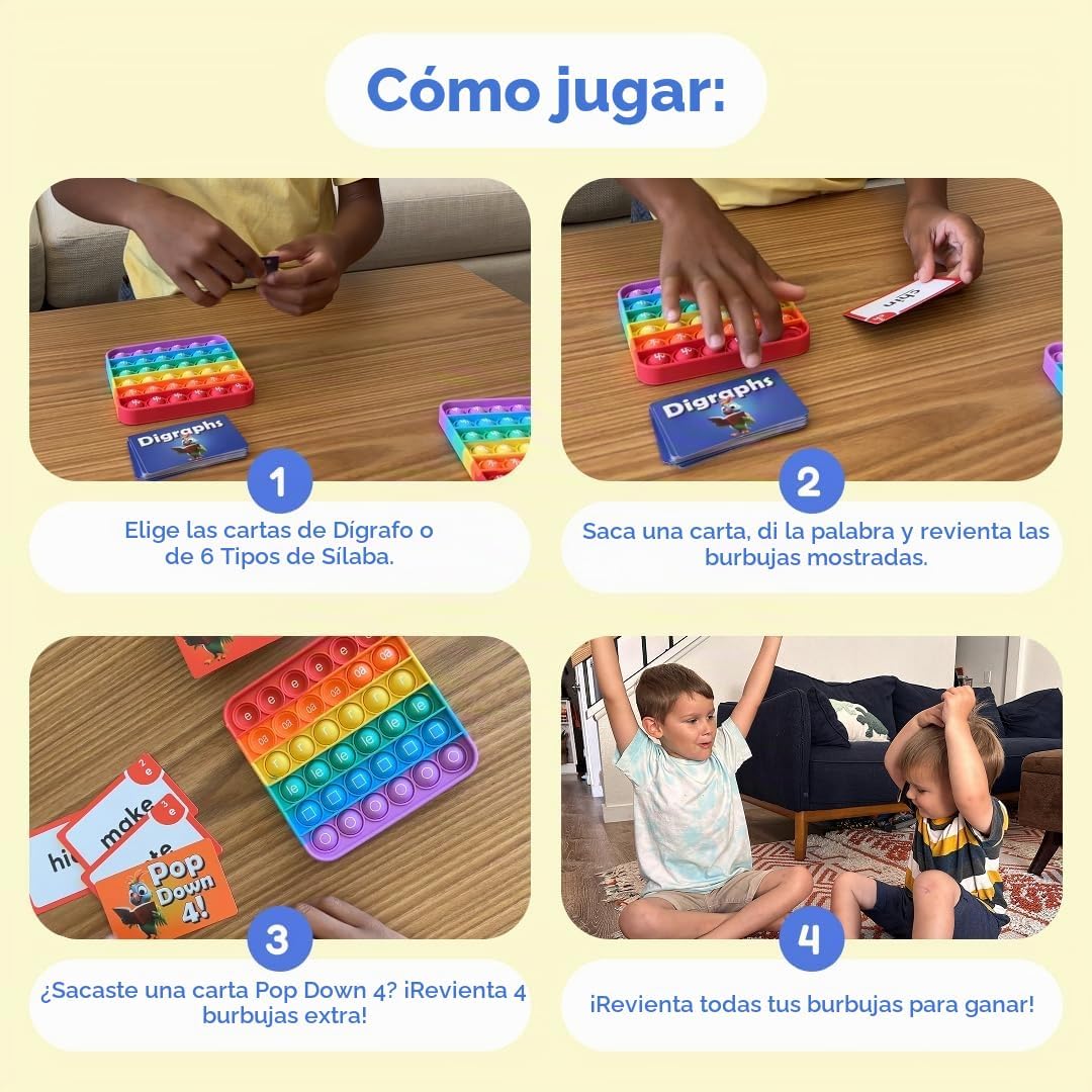 THE FIDGET GAME Science of Reading - Tarjetas didácticas y alfombrillas de estallido, dígrafos maestros y sílabas, kit educativo atractivo para dislexia y lectores jóvenes, grados 1-3