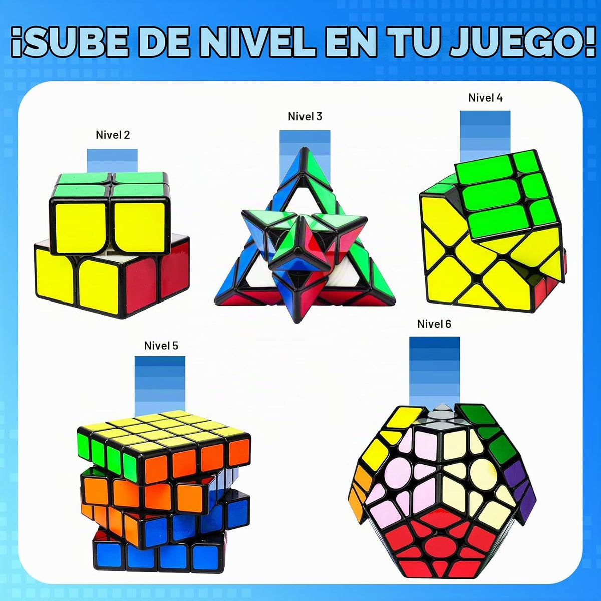 AuntyFey - Juego de 5 cubos mágicos de velocidad - 2x2, 3x3, 4x4, cubos de velocidad Megaminx triangulares para niños y adultos