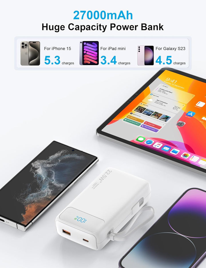 Cargador portátil, 27000 mAh 22.5 W, cargador de batería de carga r...
