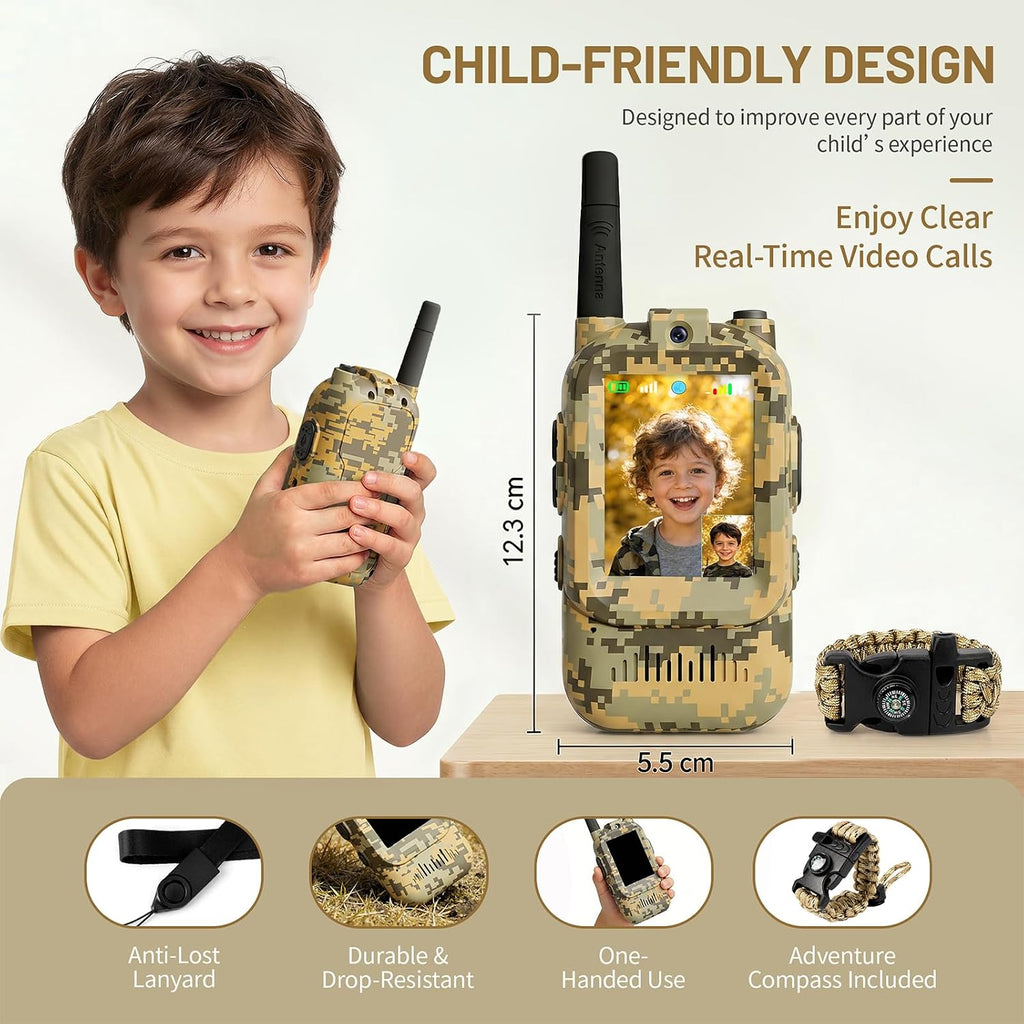 Walkie Talkie para niños con video: paquete de 2 juguetes recargables para niños pequeños con cámara HD y cambiador de voz, juguetes de regalo de largo alcance para niños y niñas de 3 a 8 años para