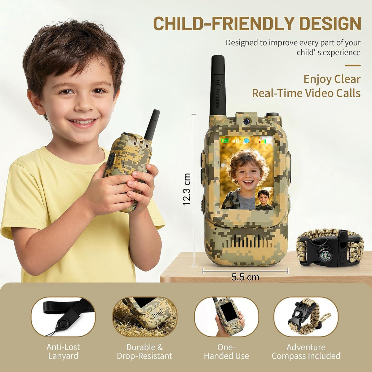 Walkie Talkie para niños con video: paquete de 2 juguetes recargables para niños pequeños con cámara HD y cambiador de voz, juguetes de regalo de largo alcance para niños y niñas de 3 a 8 años para