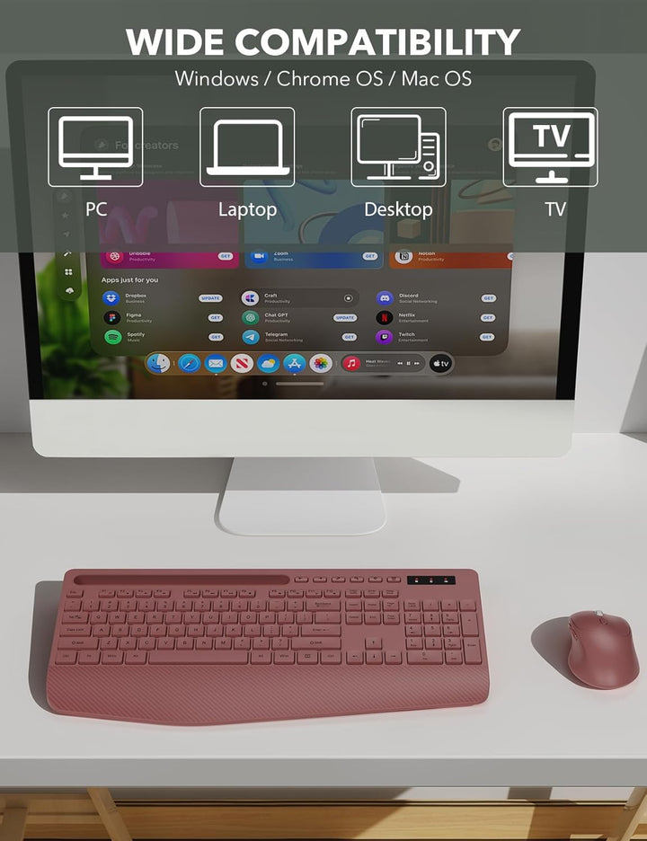 Combo de teclado y ratón inalámbrico - Teclado ergonómico de tamaño...