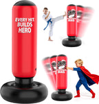 Saco de boxeo inflable de 47 pulgadas para niños con capa de superhéroe y máscara