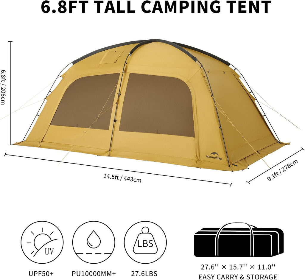 Naturehike Dune Tent Dura con Válvula de Estufa, Doble Capa, Tienda de 4 Estaciones, Impermeable para 2-4 Personas de Acampar