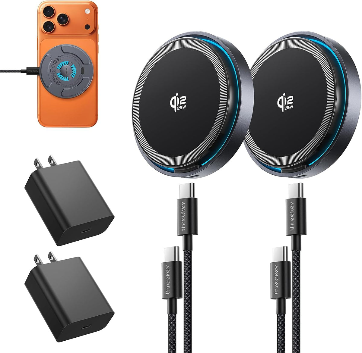Cargador inalámbrico magnético THREEKEY Qi2.2 de 25W con ventilador de