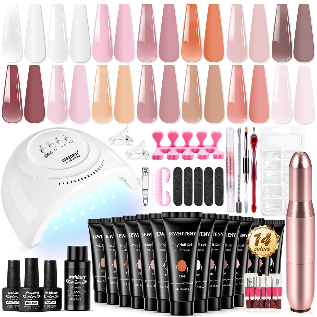 Jewhiteny Kit de extensión de uñas de polygel de 14 piezas con máqu...