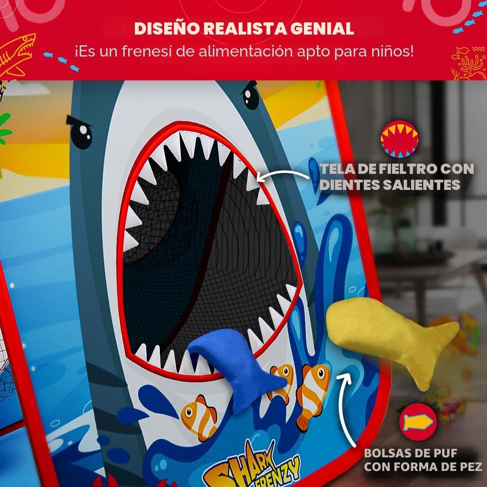 SWOOC Games® - Shark Frenzy™ | Juego de lanzamiento de bolsa de puf 2 en 1 para niños | Juegos de fiesta para niños con configuración en 5 segundos | Diversión al aire libre para niños pequeños |
