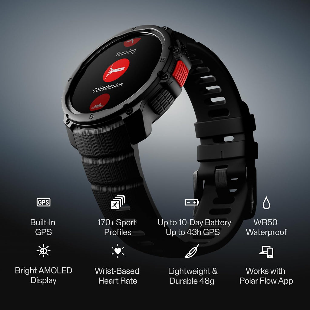 Polar Street X - Reloj deportivo con GPS para correr, resistente al agua, más de 170 perfiles deportivos, batería de 10 días, pantalla AMOLED, monitor de frecuencia cardíaca basado en la muñeca
