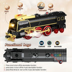 Juego de tren eléctrico con control remoto, humo, luces, sonido