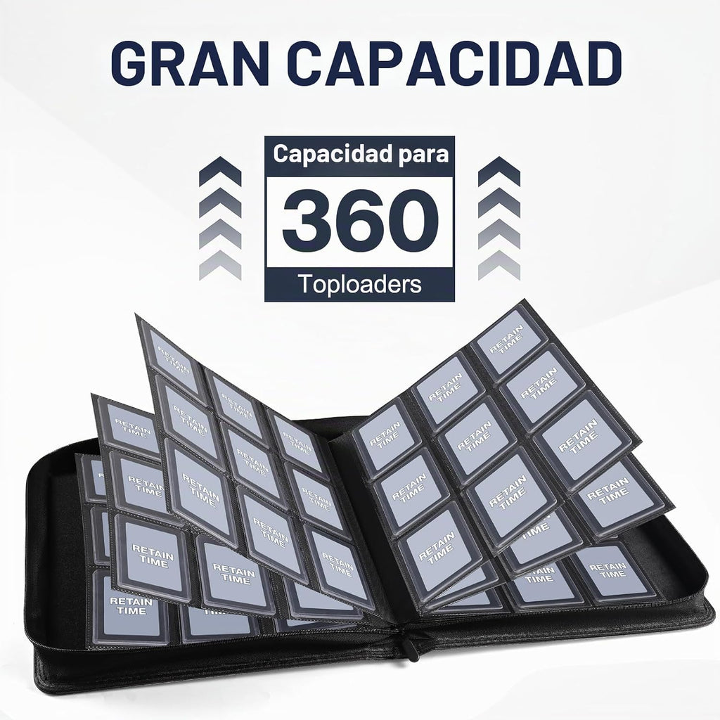 Carpeta Top Loader 9 Bolsillos, Capacidad para 360 Toploaders, 100 Toploaders INCLUIDOS