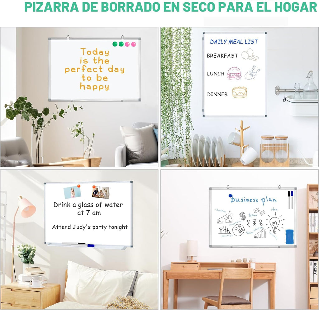 Pizarra blanca magnética de 3 x 2 pies, pizarra blanca grande de borrado en seco de 36 x 24 pulgadas, pizarra blanca de presentación de aluminio con bandeja larga para bolígrafos, 6