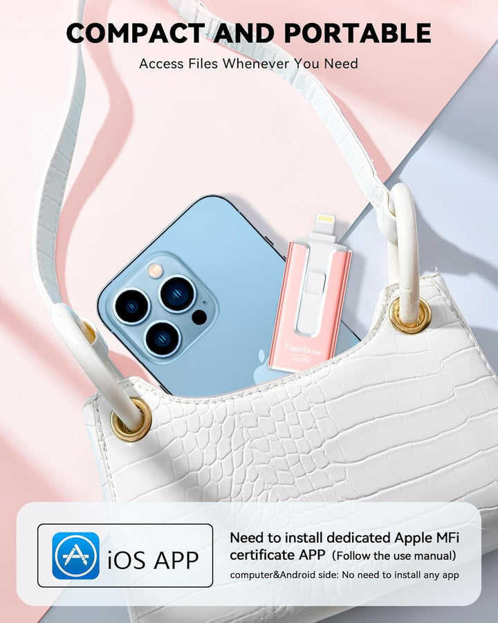 Unidad flash con certificación MFi para iPhone iPad de 512 GB, barr...