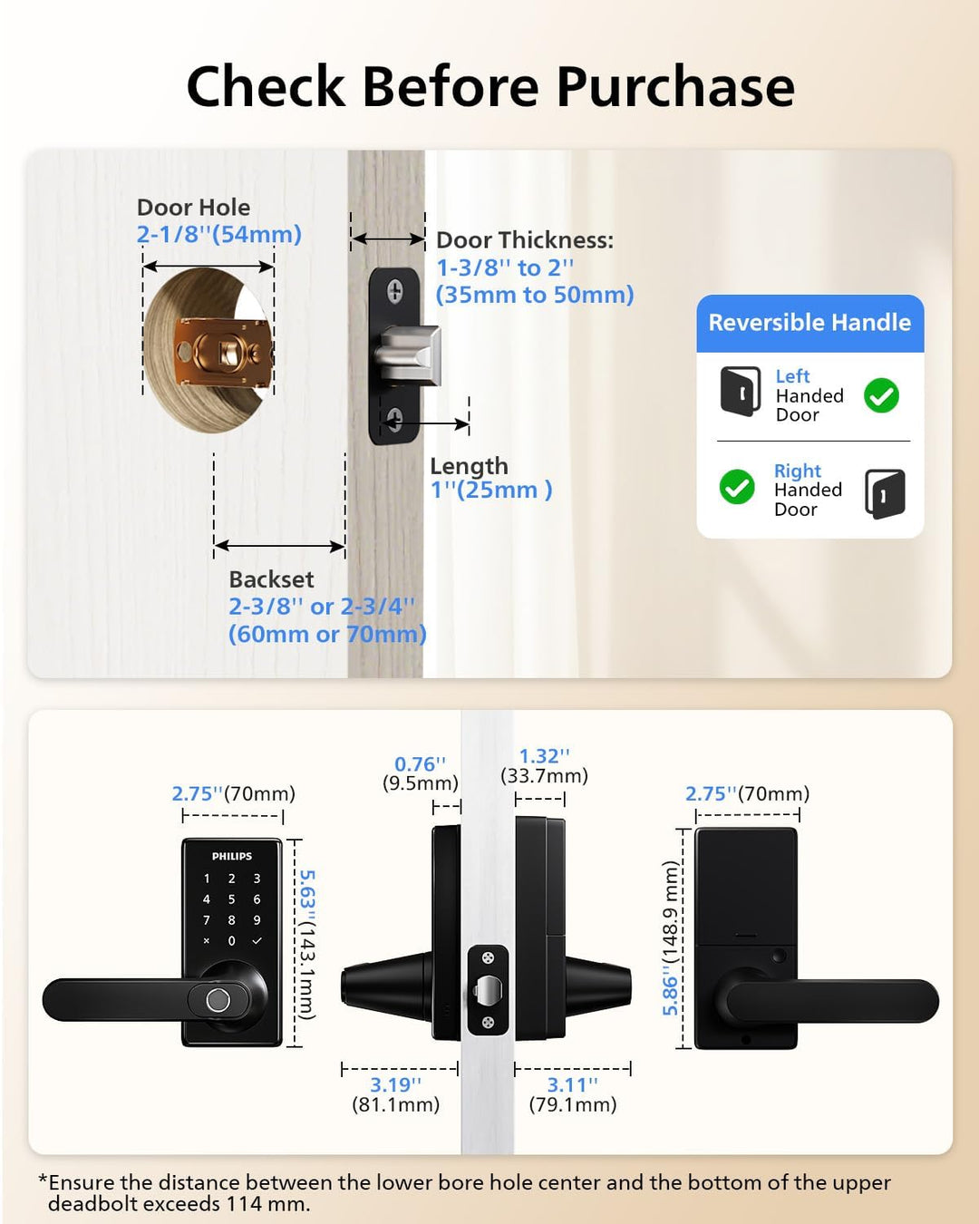 Philips Cerradura de puerta inteligente Wi-Fi con asa, cerradura de...