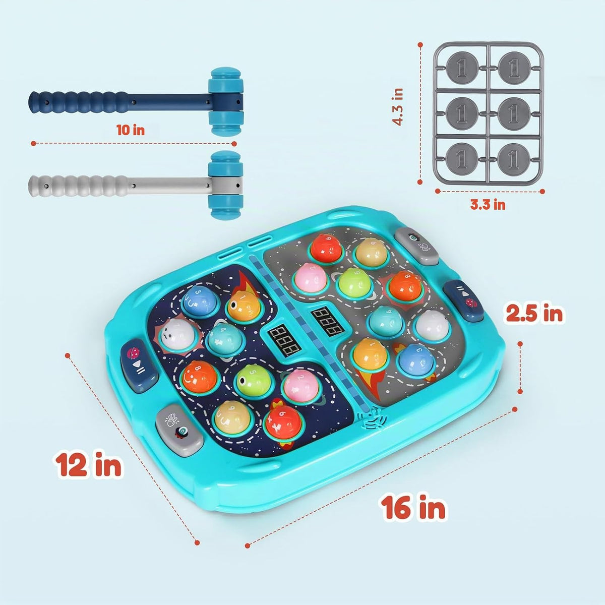 Juego de Golpear 2 Jugadores Topo - Juguete para edades 3-12 años, 2 Martillos, 3 Modos con Sonido y Luz, Juguete Seguro y Educativo de Golpeteo, Regalo de Cumpleaños para Niños y Niñas 3 4 5 6+ Años, Azul