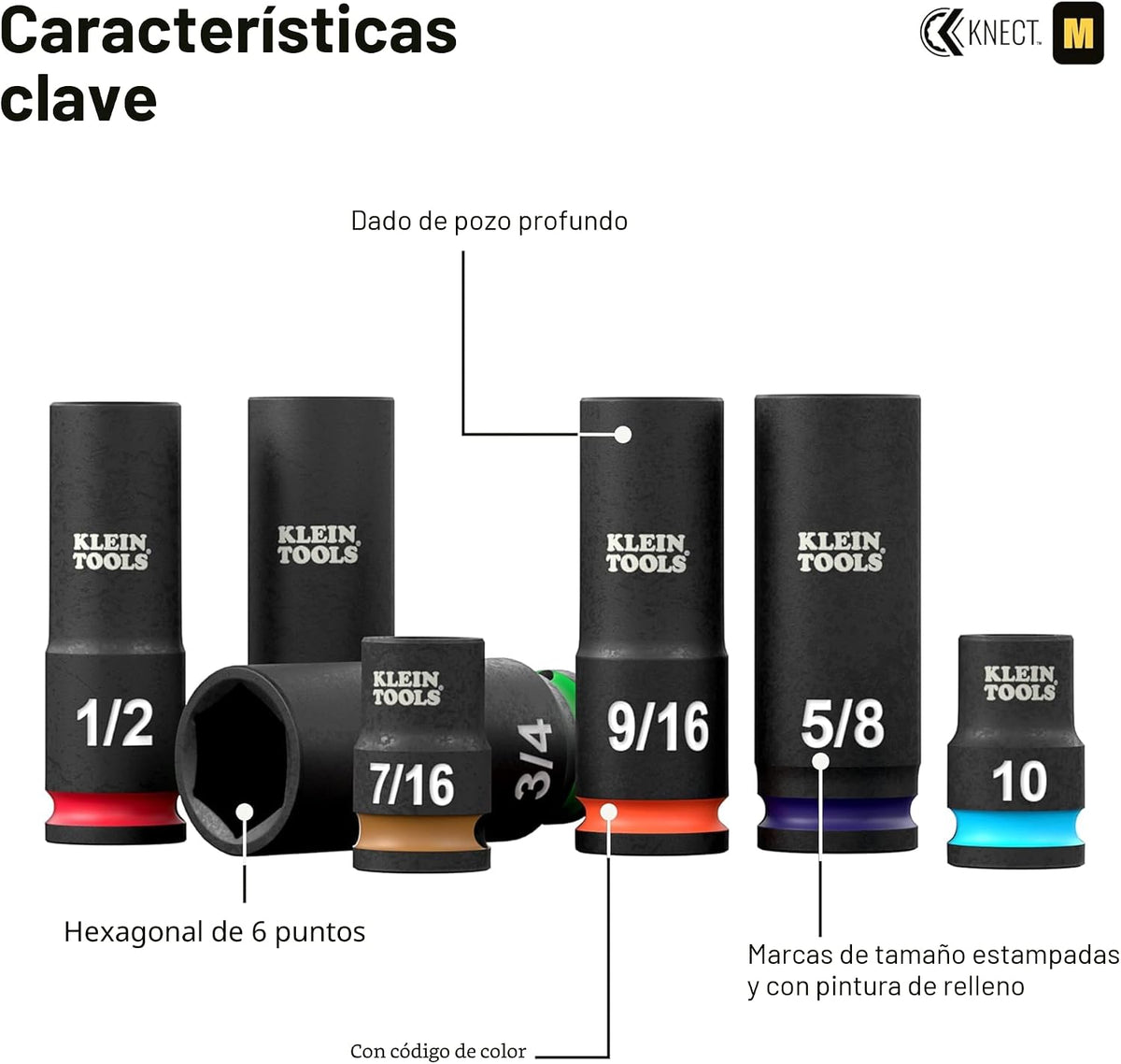 Klein Tools 65148HD KNECT Juego de llaves de impacto profundas y poco profundas, unidad de 3/8 pulgadas, SAE y métrico, juego de herramientas de 44 piezas, destornillador de impacto