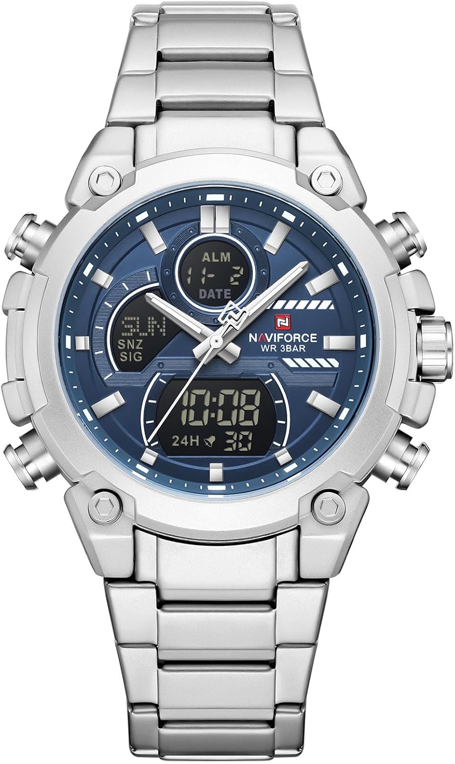 NAVIFORCE Relojes digitales multifunción, reloj analógico impermeable 3ATM para hombres, reloj de pulsera de lujo luminoso, regalo