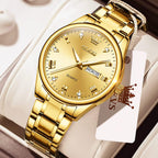 OLEVS Relojes para Hombre de Lujo a prueba de agua Lúminosos de lectura fácil Cronógrafo Con Esmalte Dorado Completo / Blanco Dial / Cara Negra Calendario Pulsera Relojes